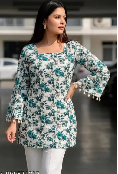 Women's Striped Bell Sleeve Kurti