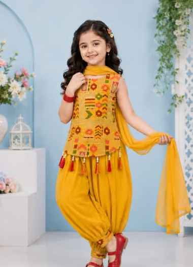 Girls' Printed Layered Frock