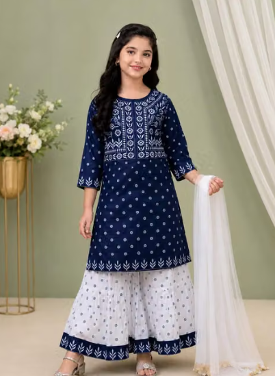 Girls' Solid Puff Sleeve Dress