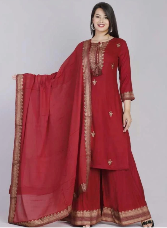 Women's Embroidered Kurta Palazzo Set