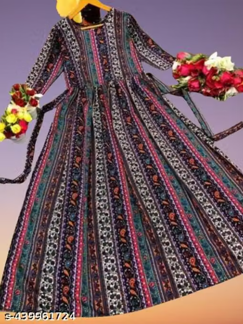 Women's Striped Anarkali Kurti